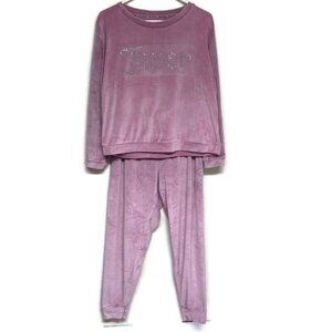 Juicy Couture Stretch Cozy Velvet Fleece Bejeweled Pajama PJ Set M Pink loungewe